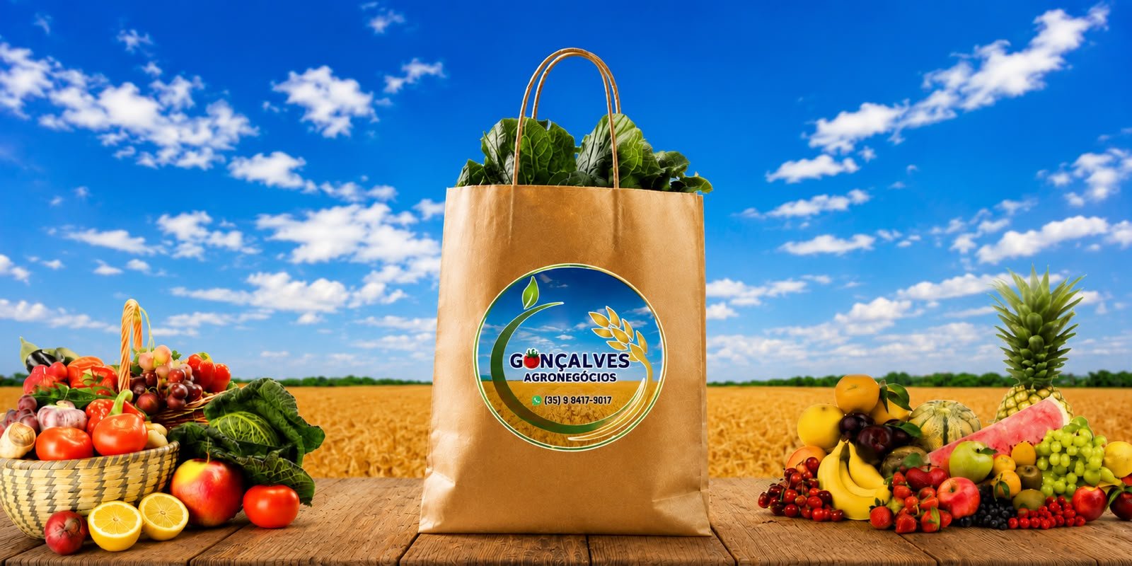 Sacola Gonçalves com frutas, legumes e verduras